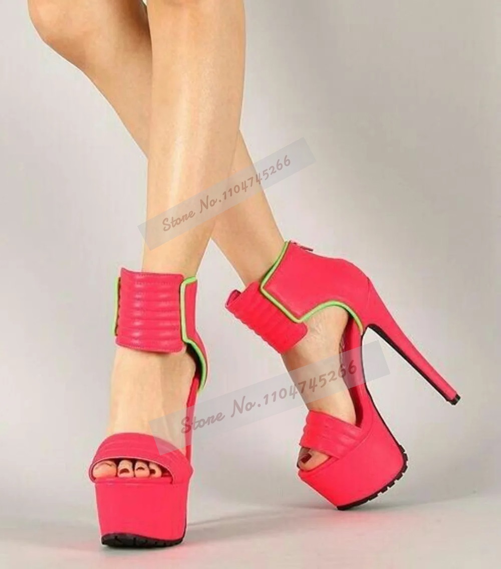 Wide Fit Heels - Rose Red Matte Leather Striped High