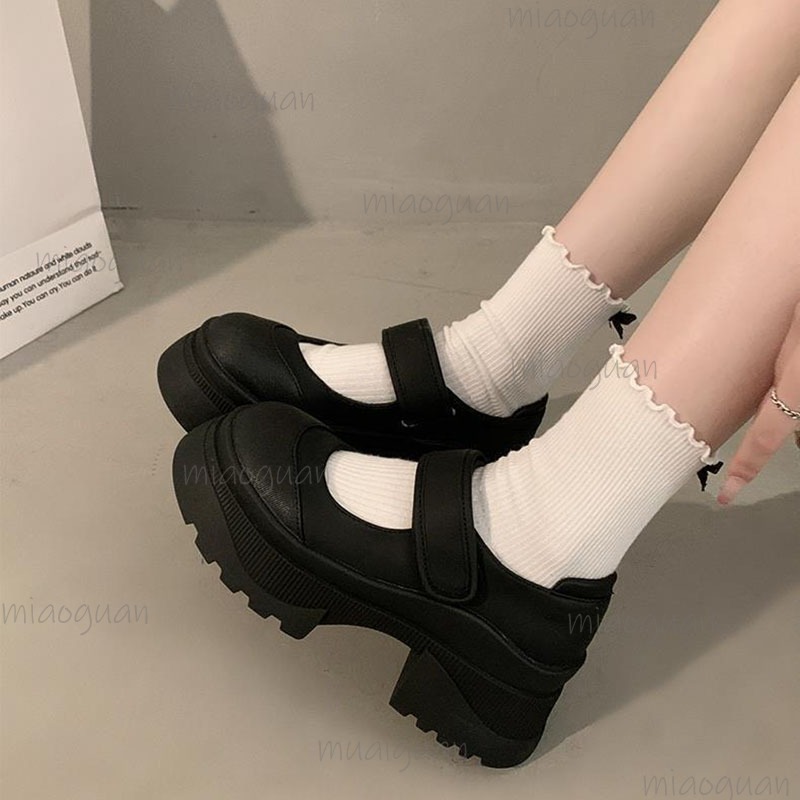 Women'S Shoes Loafers Black - Black Retro Heightening Thick Bottom Leather