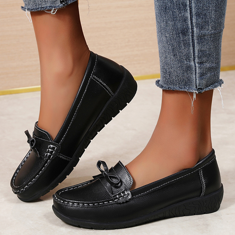 Women'S Shoes Loafers Black - Genuine Leather Women Flats Fashion Black