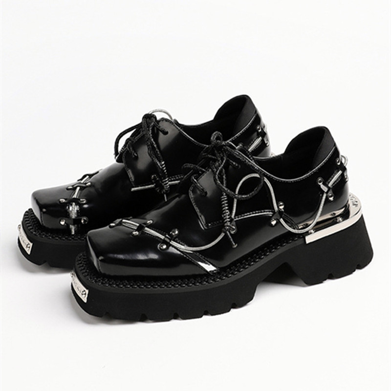 Women'S Shoes Loafers Black - Luxury Metal Chain Decoration Chunky Heel