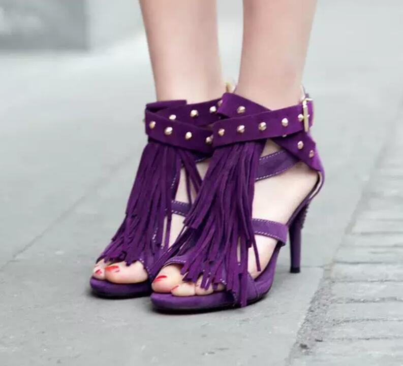 Women'S Shoes Size 12 - Sexy Purple Black Faux Suede Tassel