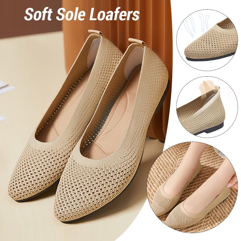 Ballet Flat Women - Women Flat Shoes Knitted Loafers Soft