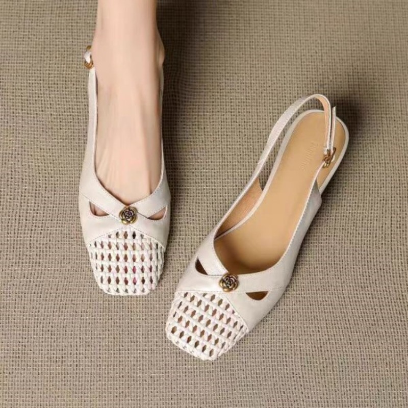 Shoes For Women Flats - Women's French-style closed-toe sandals, chunky heel,