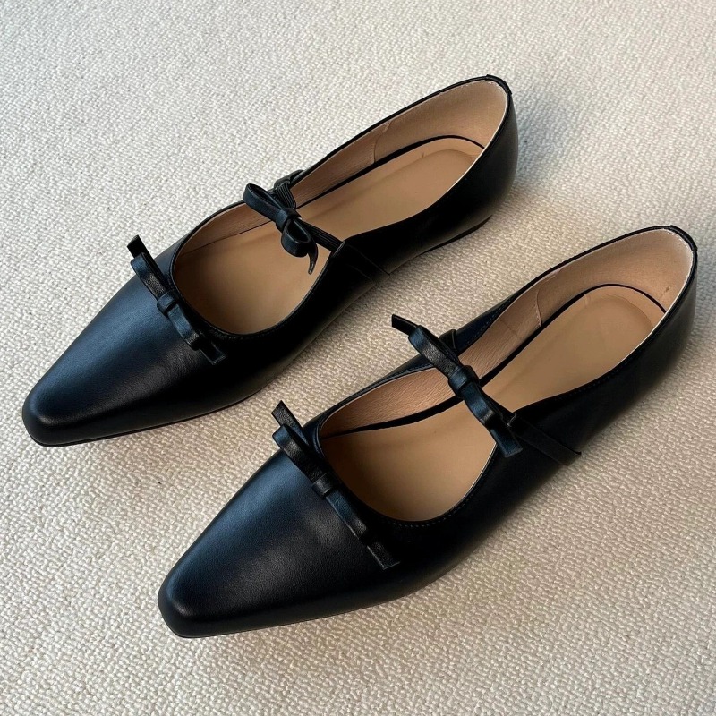 Women'S Shoes Loafers Black - Black Bow Knot Decoration Flat Loafers