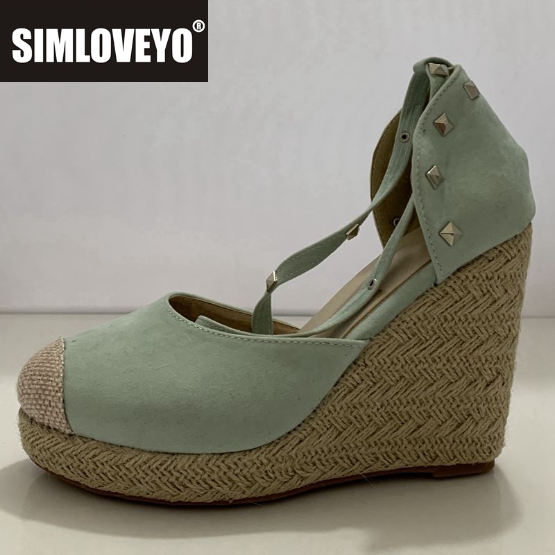 Espadrille Wedge Shoes - SIMLOVEYO espadrilles Women wedge sandals high