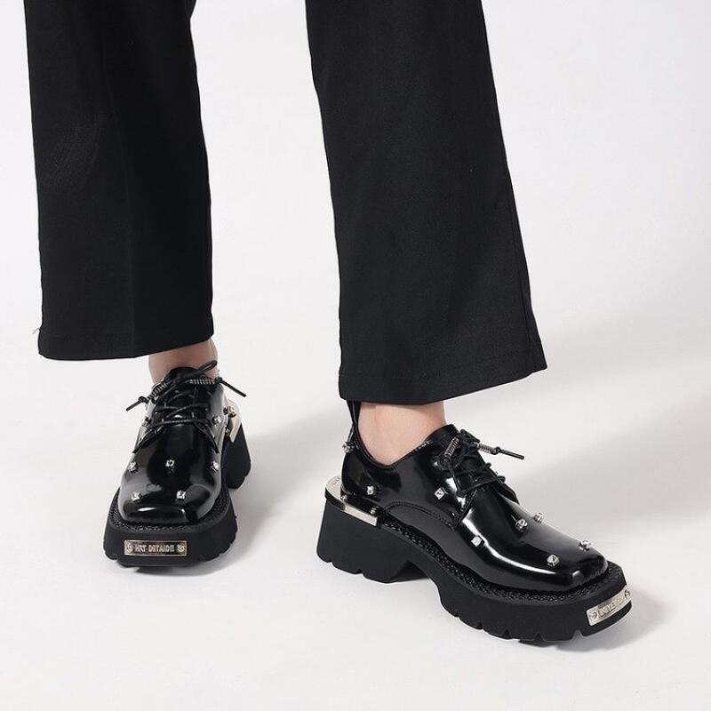 Women'S Shoes Loafers Black - Punk Metal Decoration Chunky Platform Loafers