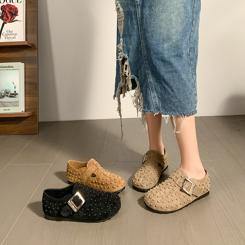 Mule Slip On - Women Suede Clogs Leather Mules Cork