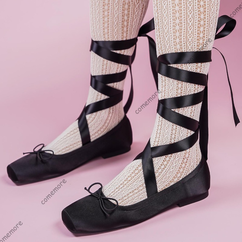 Shoes For Women Flats - Women's Satin Ribbon Tie Ballet Flats