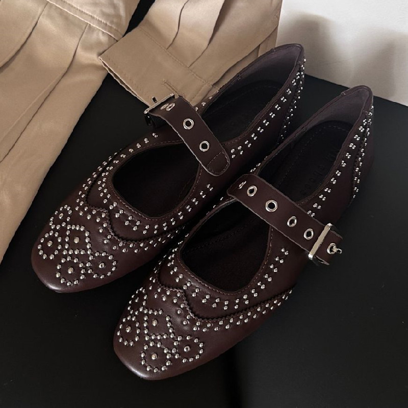 Retro Rivet Buckle Design Flat - đánh giá và giá Shoes For Women Flats