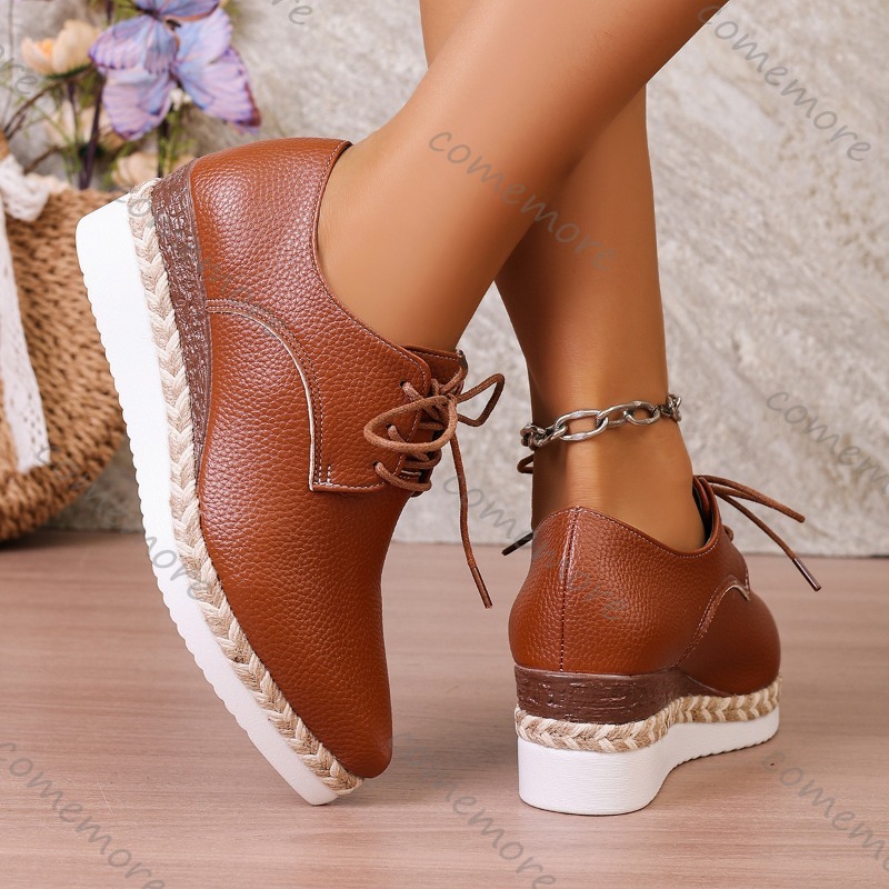 Leather Lace-Up Women's Wedge  - đánh giá và giá Espadrille Wedge Shoes