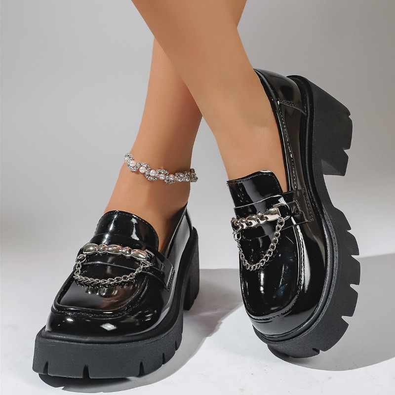 2026 Fashion Metal Chain Platf - đánh giá và giá Women'S Shoes Loafers Black