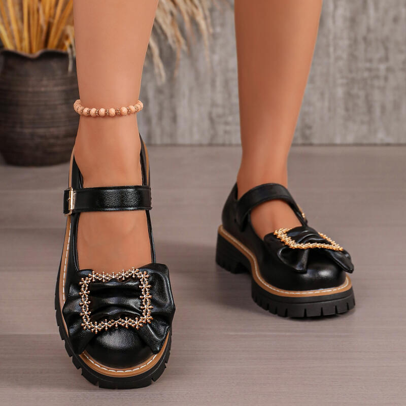 Sweet Bowknot Decoration Thick - đánh giá và giá Women'S Shoes Loafers Black