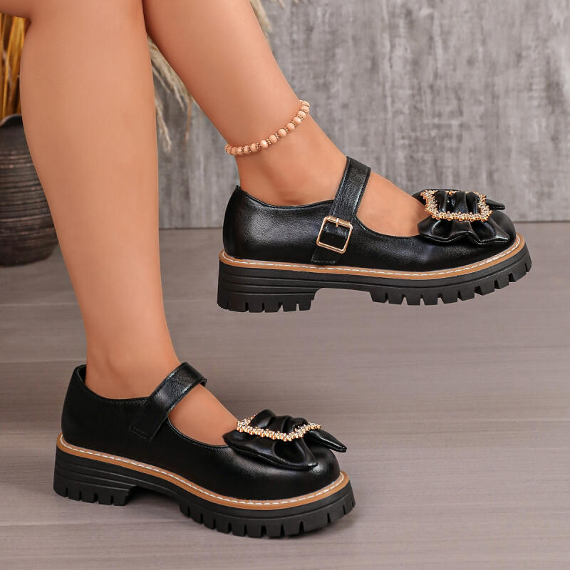 Sweet Bowknot Decoration Thick - đánh giá và giá Women'S Shoes Loafers Black
