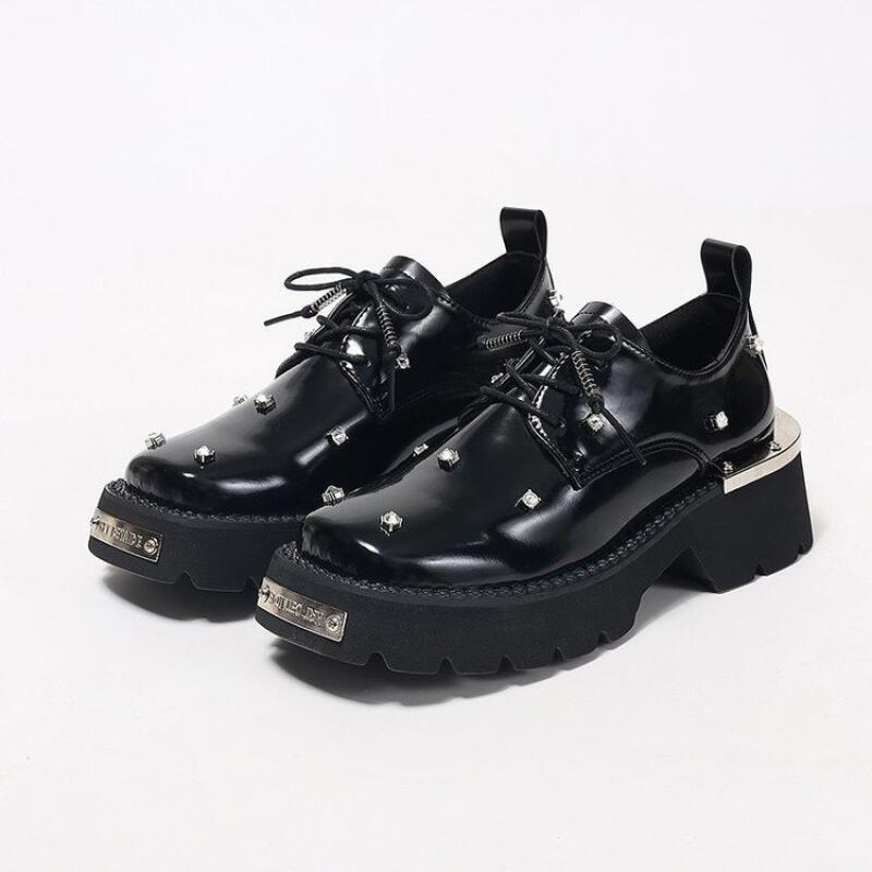 Punk Metal Decoration Chunky P - đánh giá và giá Women'S Shoes Loafers Black