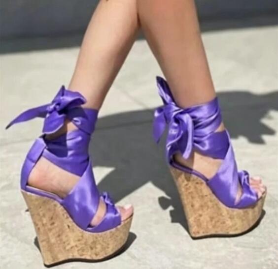 Sweet Pink White Plaid Silk We - đánh giá và giá Cork Wedge Sandal